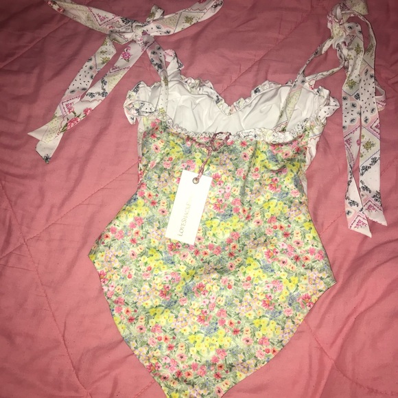 NWT LoveShackFancy Maelie Bow One-Piece Swimsuit in Daydream Multi - Picture 6 of 9